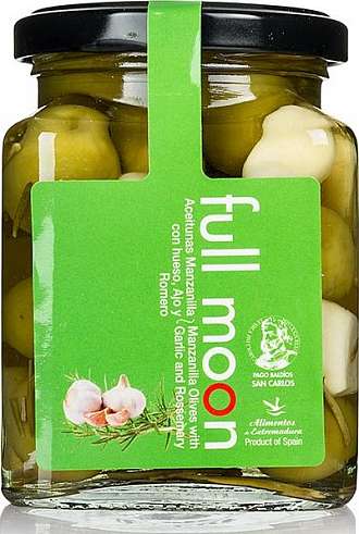 Manzanilla Olives with Garlic and Rosemary, Manzanilla, Pago Baldios, 300g
