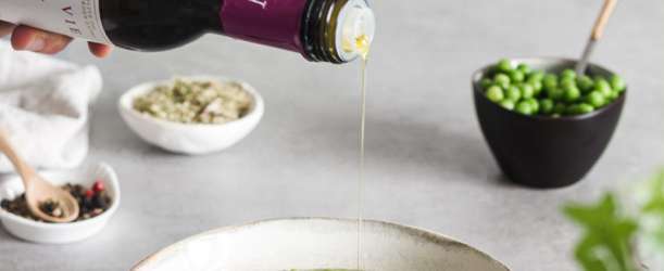 Hráškový krém s olivovým olejem cácereské odrůdy Manzanilla